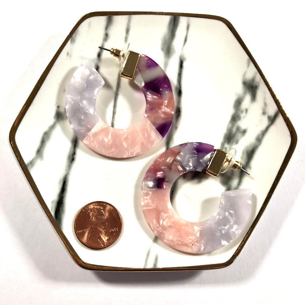 Cardi Pink Acrylic Purple Thick Circle Stud Hoop E - Picture 5 of 6
